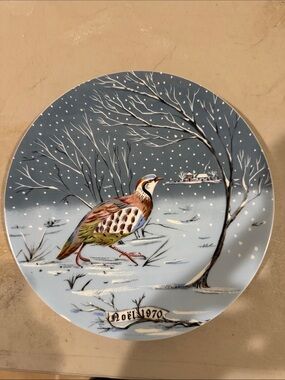 Haviland Noël 1970 Holiday Partridge Plate - Blue, White, Green, Brown